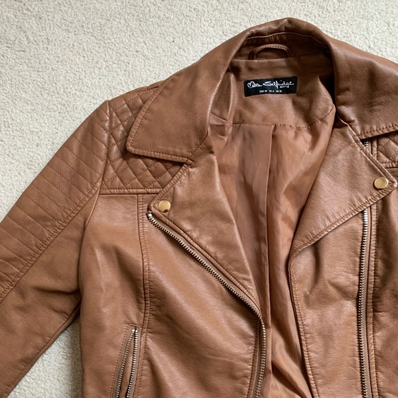 LIGHTLY WORN brown Miss Selfridge leather jacket - Picture 2 of 4